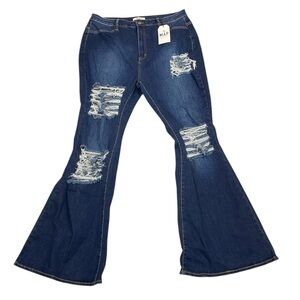 NEW The MAP‎ distressed boho chic flare jeans ripped  retro stretch Women Sz 2X